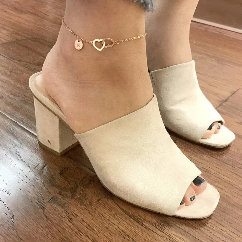 Custom Double Heart Initial Ankle Bracelet
