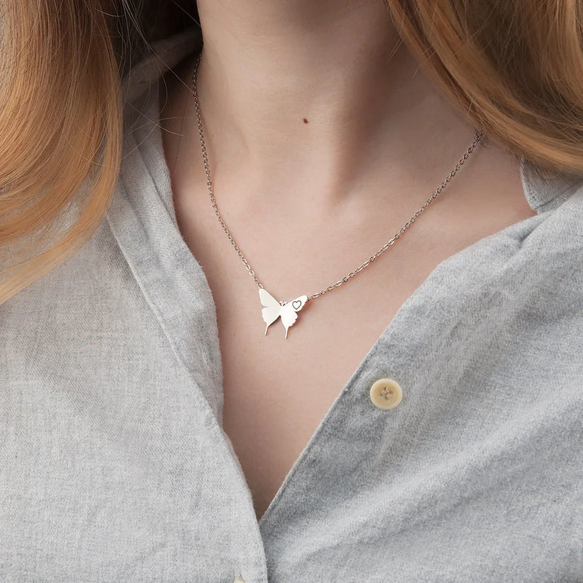 Butterfly Necklace with Engraved Initial Letter