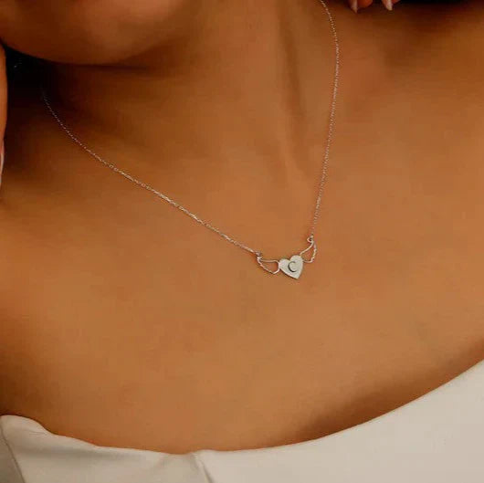 Angel Wing Heart Necklace with Custom Initial