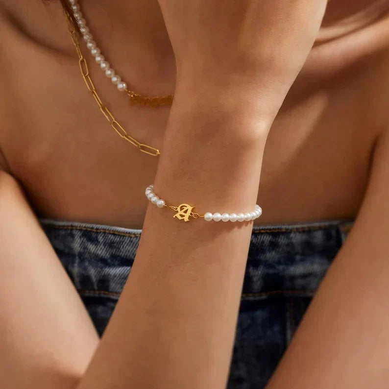 Your Initial Letter Pearl Bracelet
