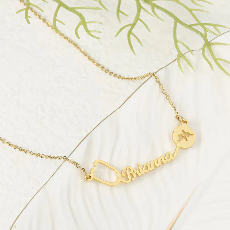Doctor Name Heart Stethoscope Necklace