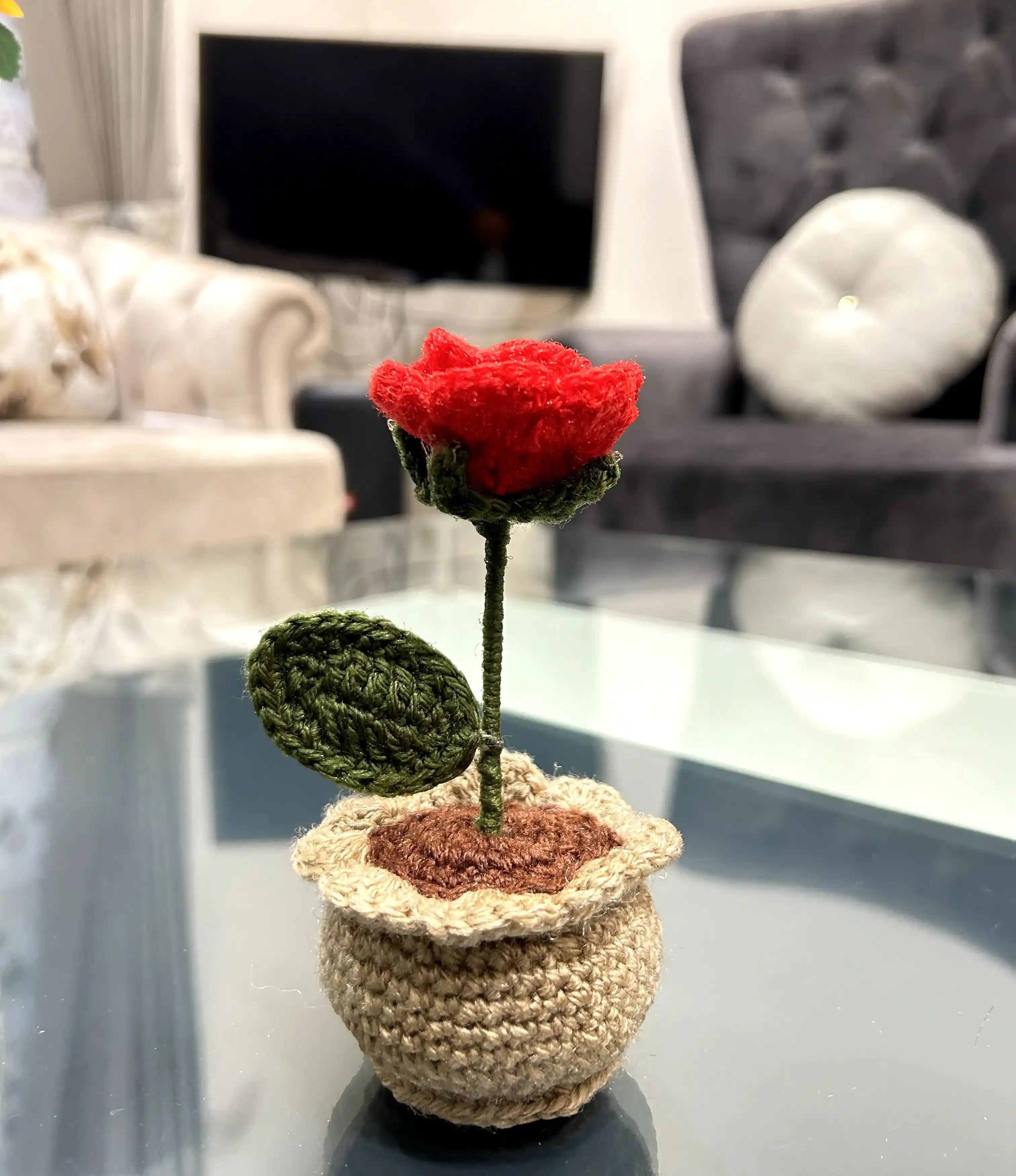 Crochet Rose Pot