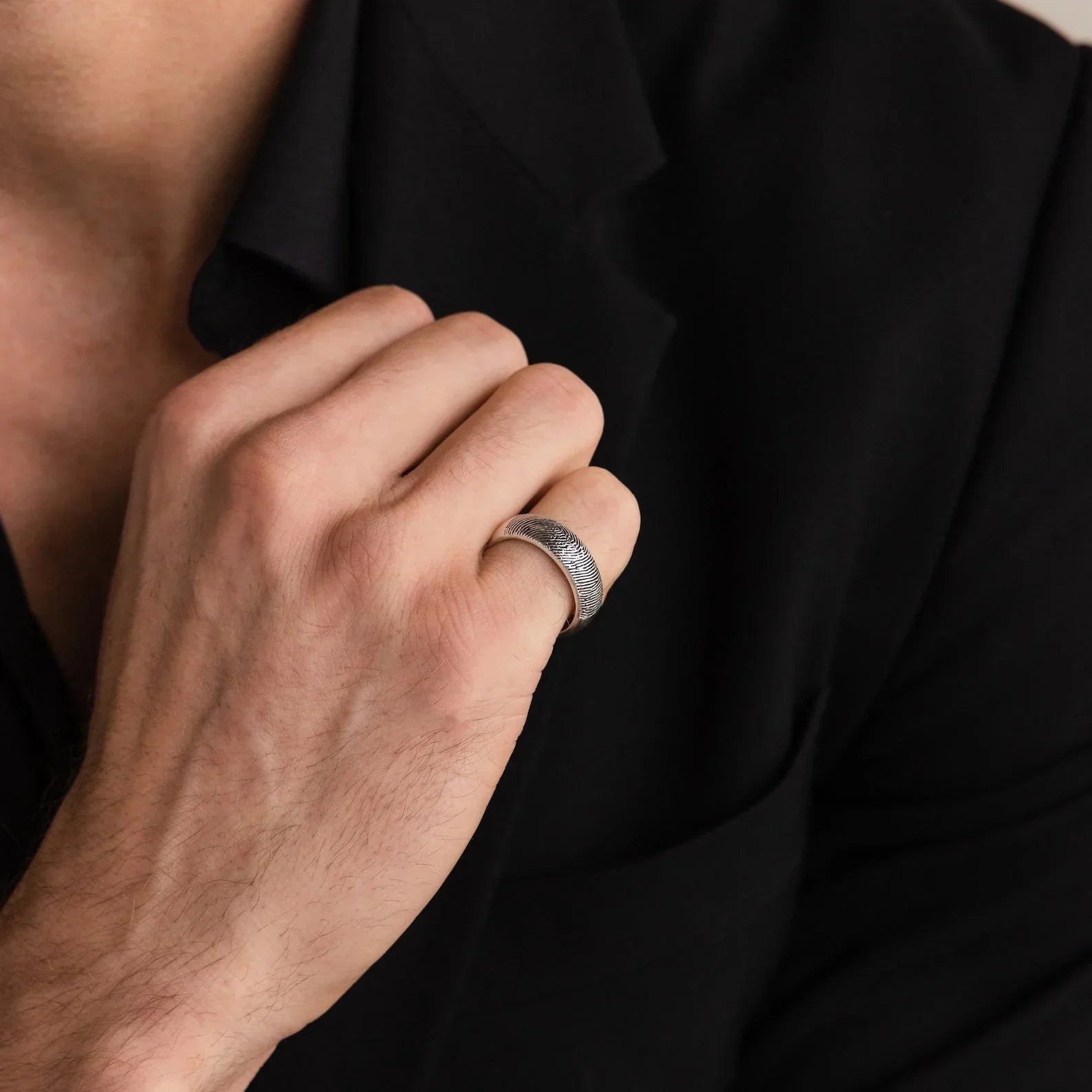 Thick Half Round Fingerprint Ring