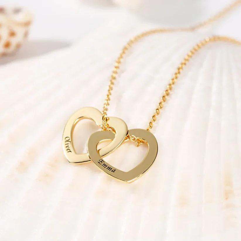 Twin Heart Engraved Name Necklace