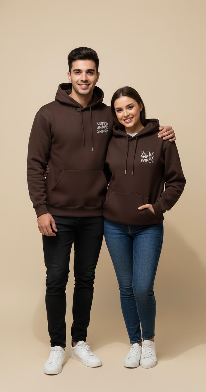 Matching Couple Hoodies – Premium Brown and Beige sniper & wifey Set