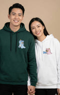 Matching Couple Hoodies for Men & Women – Cute Dino Embroidered Fleece Sweatshirts