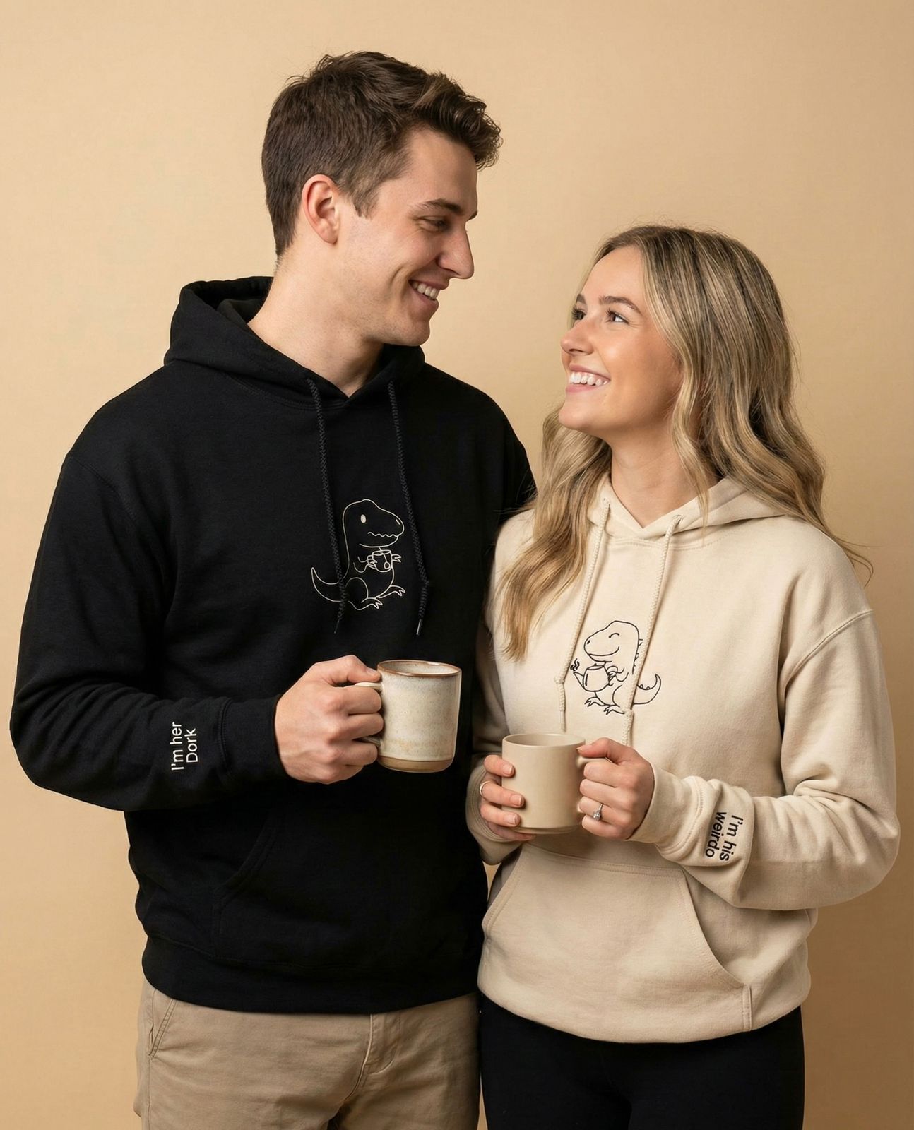 Minimal Dinosaur Matching Couple Hoodies – Perfect Cozy Gift for Couples