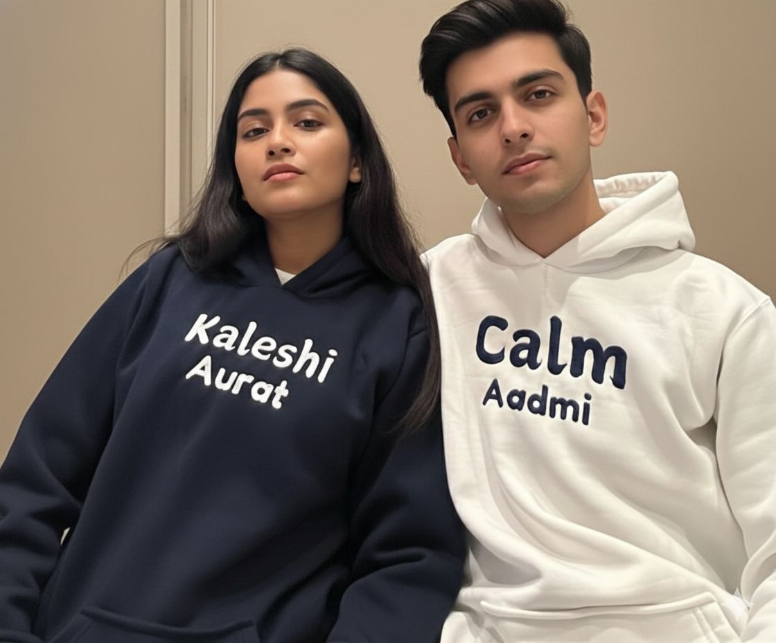 Kaleshi Aurat Calm Aadmi Hoodies – Funny Matching Couple Hoodies for Him & Her