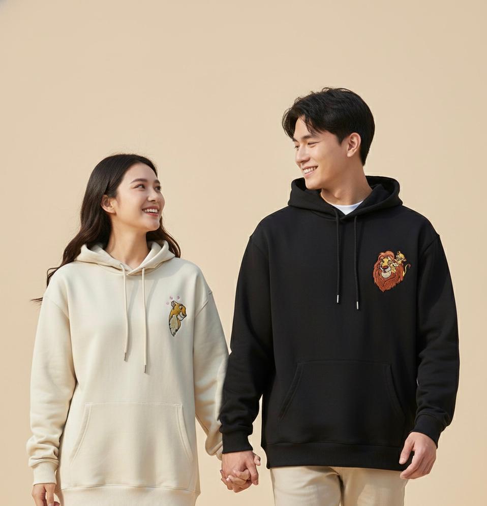 Lion & Lioness Matching Couple Hoodies – Strength, Love & Loyalty Cute Animal Embroidery hoodies