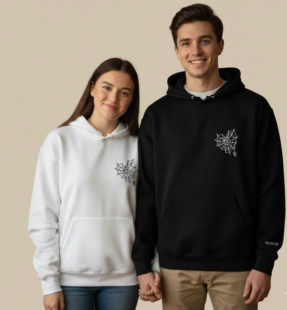 Matching Couple Hoodies with Spider Web Design – His & Hers Unisex hoodies