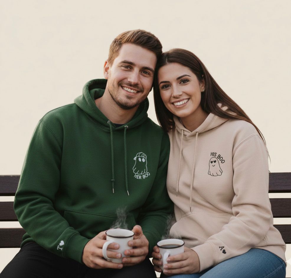 His & Her Boo Matching Couple Hoodies – Cute Ghost Design