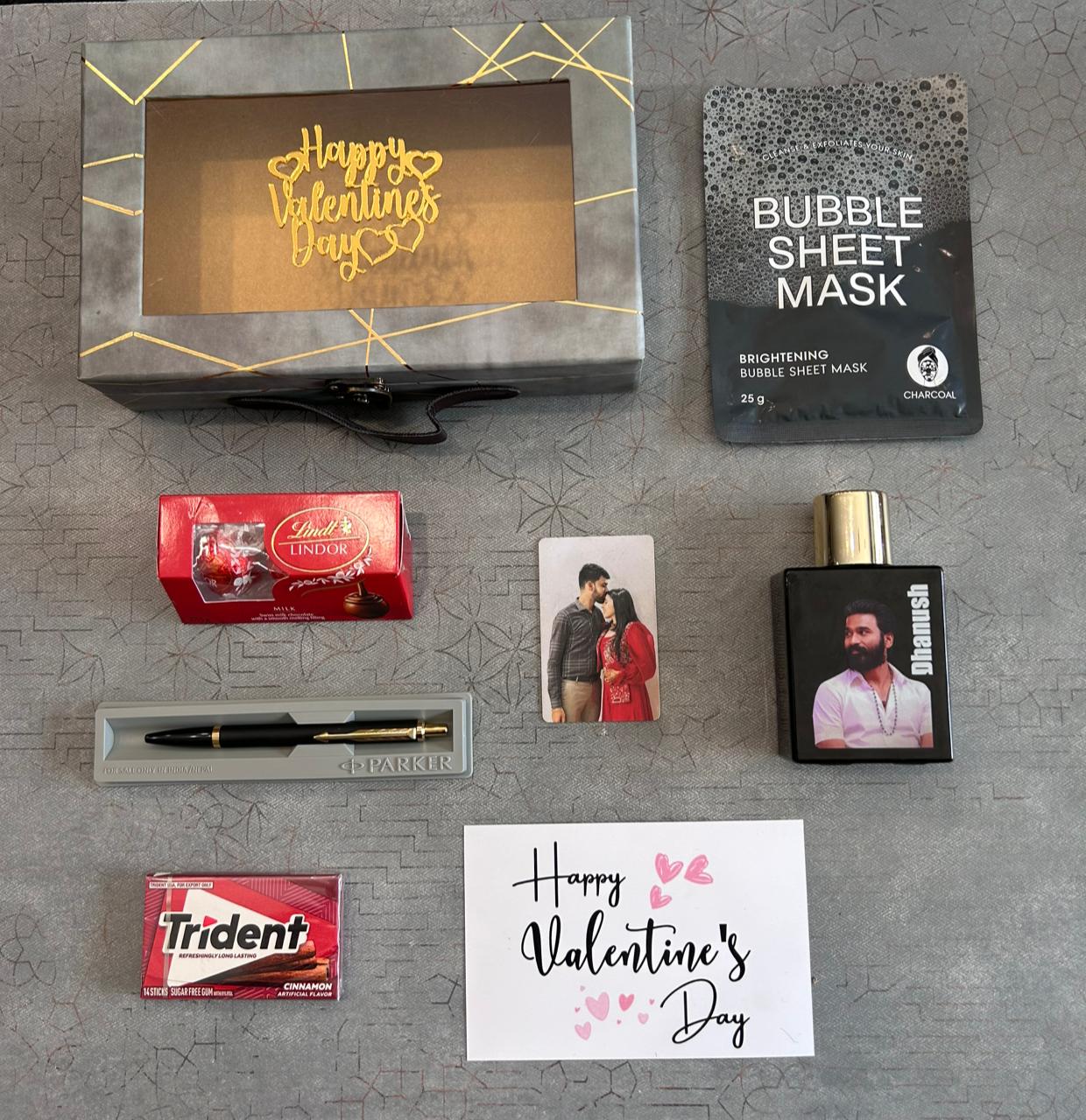 Personalized Valentine’s Day Gift Box for Him – Custom Photo &  Perfume Hamper with Parker Pen, Chocolates, & Skincare