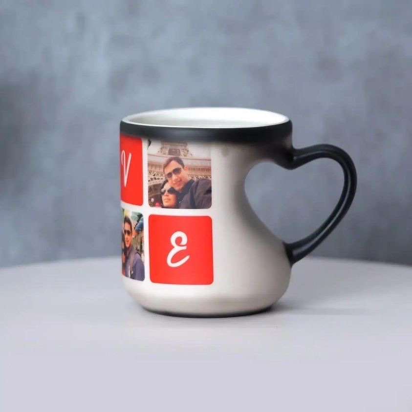 Custom Heart-Handle Magic Mug - Personalized Photo Collage Heat Change Coffee Cup