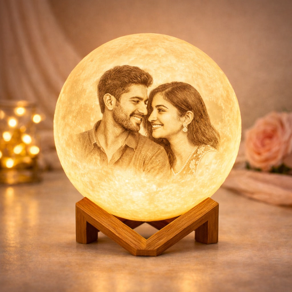 Personalized 3D Photo Moon Lamp – Custom Engraved Night Light for Couples