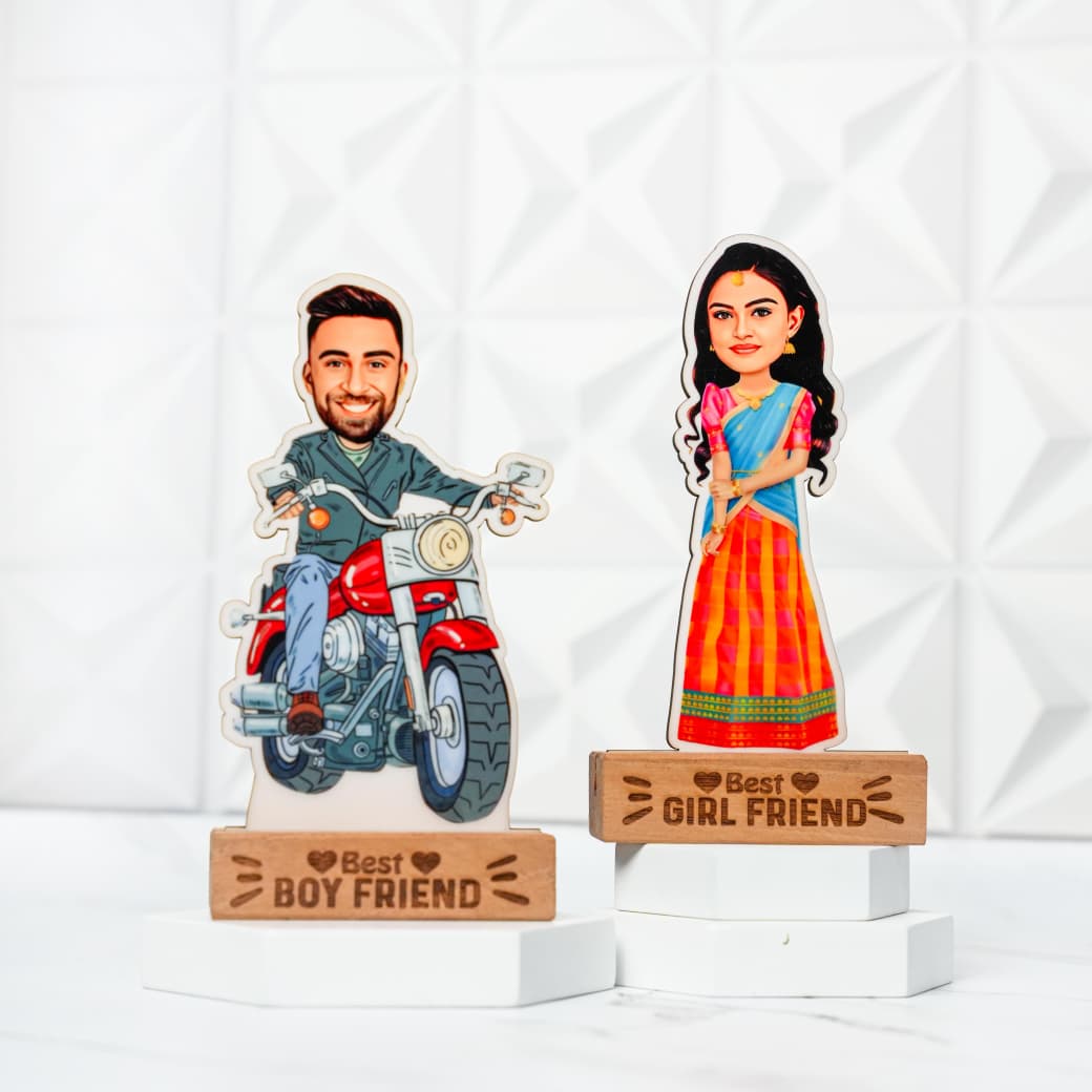 Custom Couple Caricature Wooden Stand | Unique Valentine's Day Gift for Couple