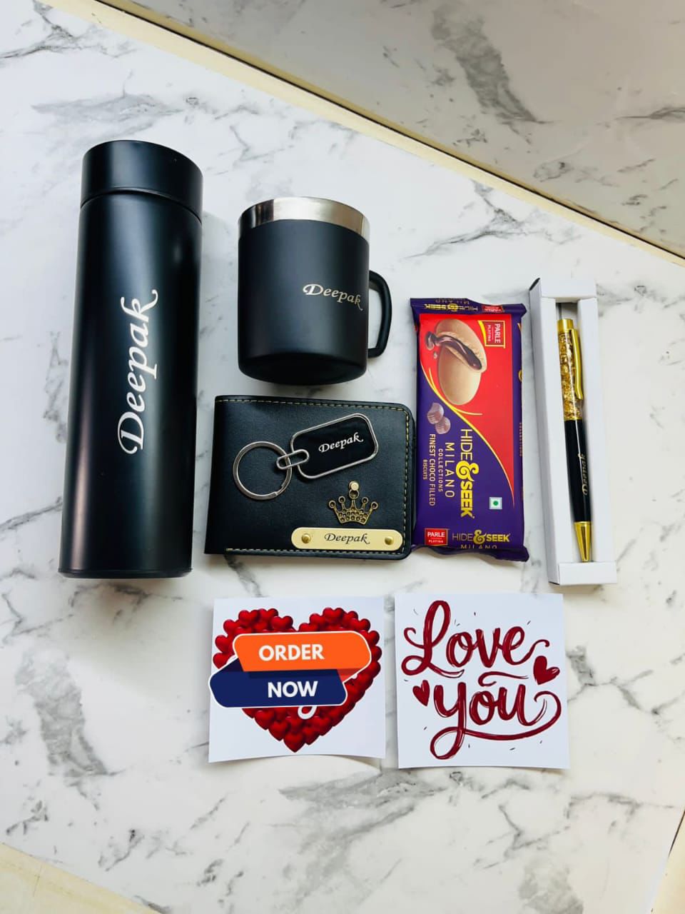 Men’s Gift Combo Set with Custom Name Bottle, Wallet, and Mug