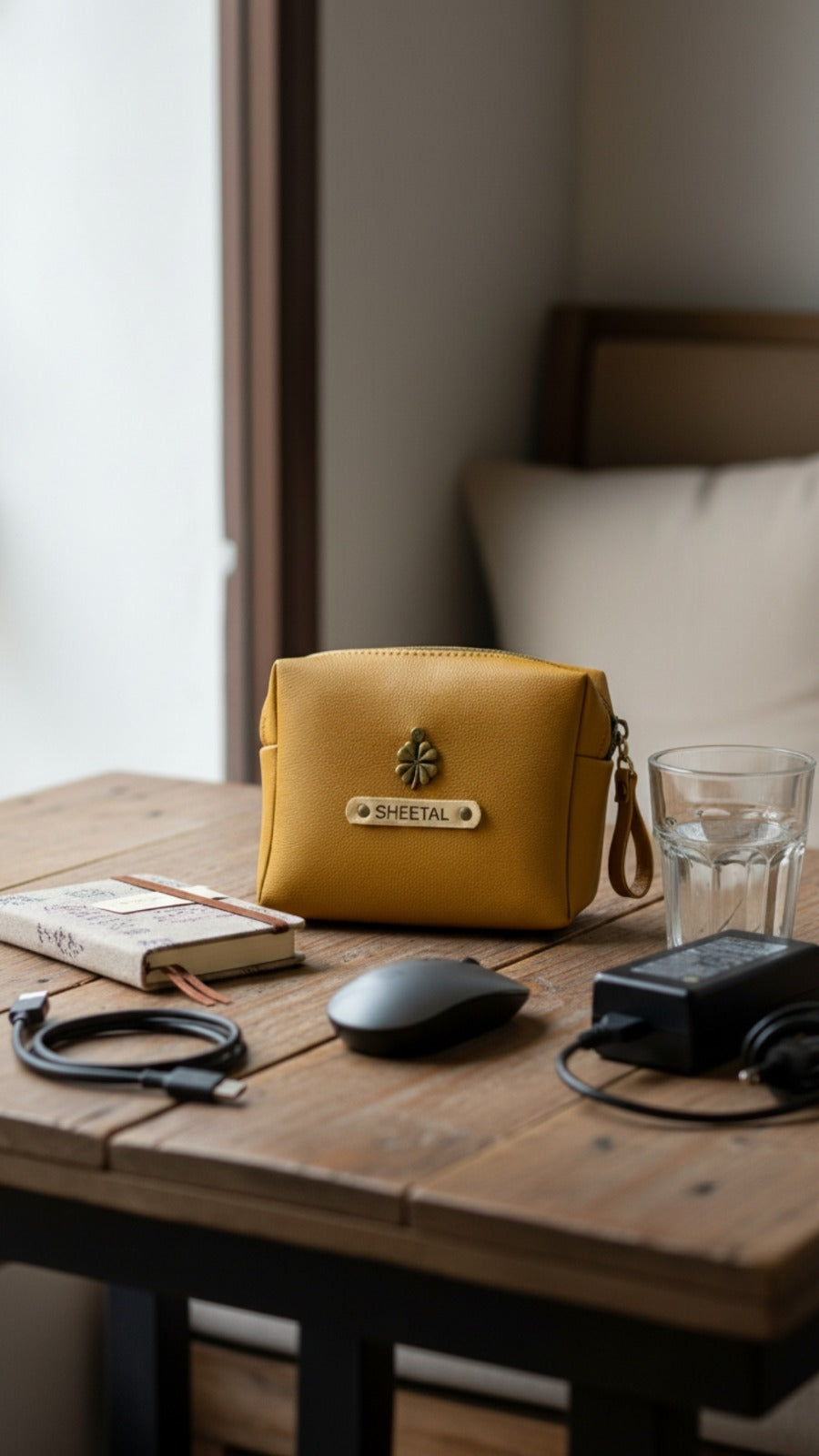 Personalised Charger Case with Name Tag & Charm | Custom Cable Organizer Pouch