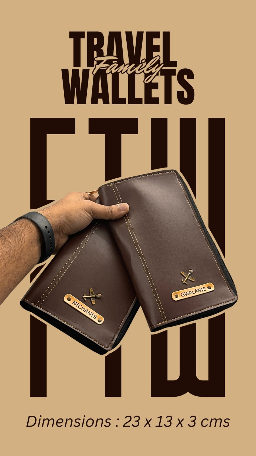 Personalised Family Travel Wallet with Name Tag & Charm | Multi-Passport Organizer