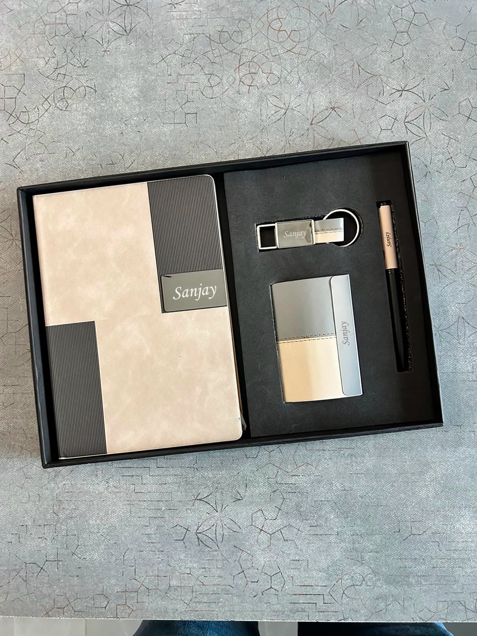 4 in 1 Ivory Gift Set with Name Customization | Premium Diary, Pen, Keychain & Card Holder Gift Box