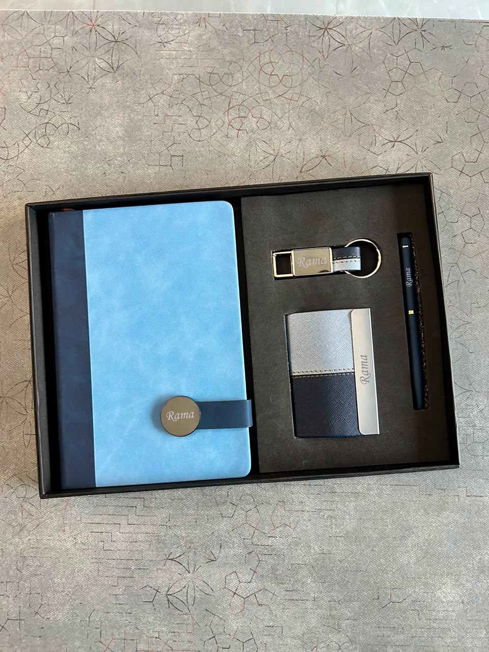4 in 1 Ivory Gift Set with Name Customization | Premium Diary, Pen, Keychain & Card Holder Gift Box