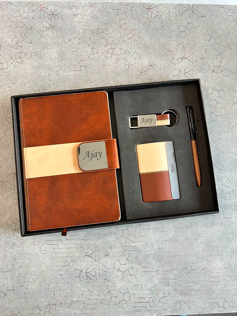 4 in 1 Ivory Gift Set with Name Customization | Premium Diary, Pen, Keychain & Card Holder Gift Box