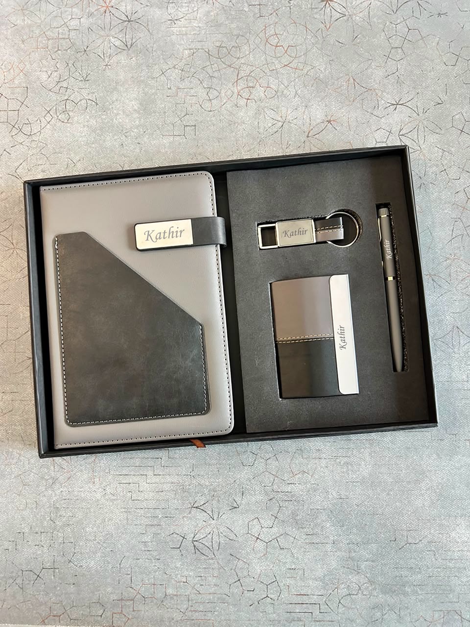 4 in 1 Ivory Gift Set with Name Customization | Premium Diary, Pen, Keychain & Card Holder Gift Box