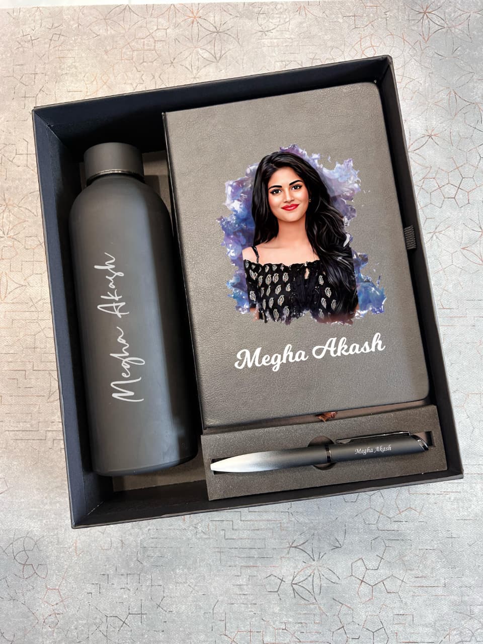 Father's Day Phantom Gift Set | Personalized Flask, Photo Diary & Pen Gift Box