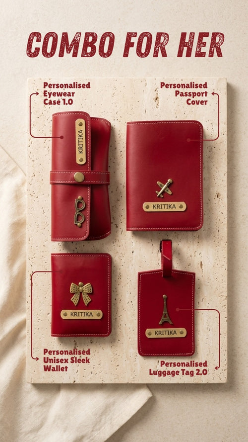 Personalized Combo for Her – Passport Cover, Wallet, Eyewear Case & Luggage Tag Gift Set