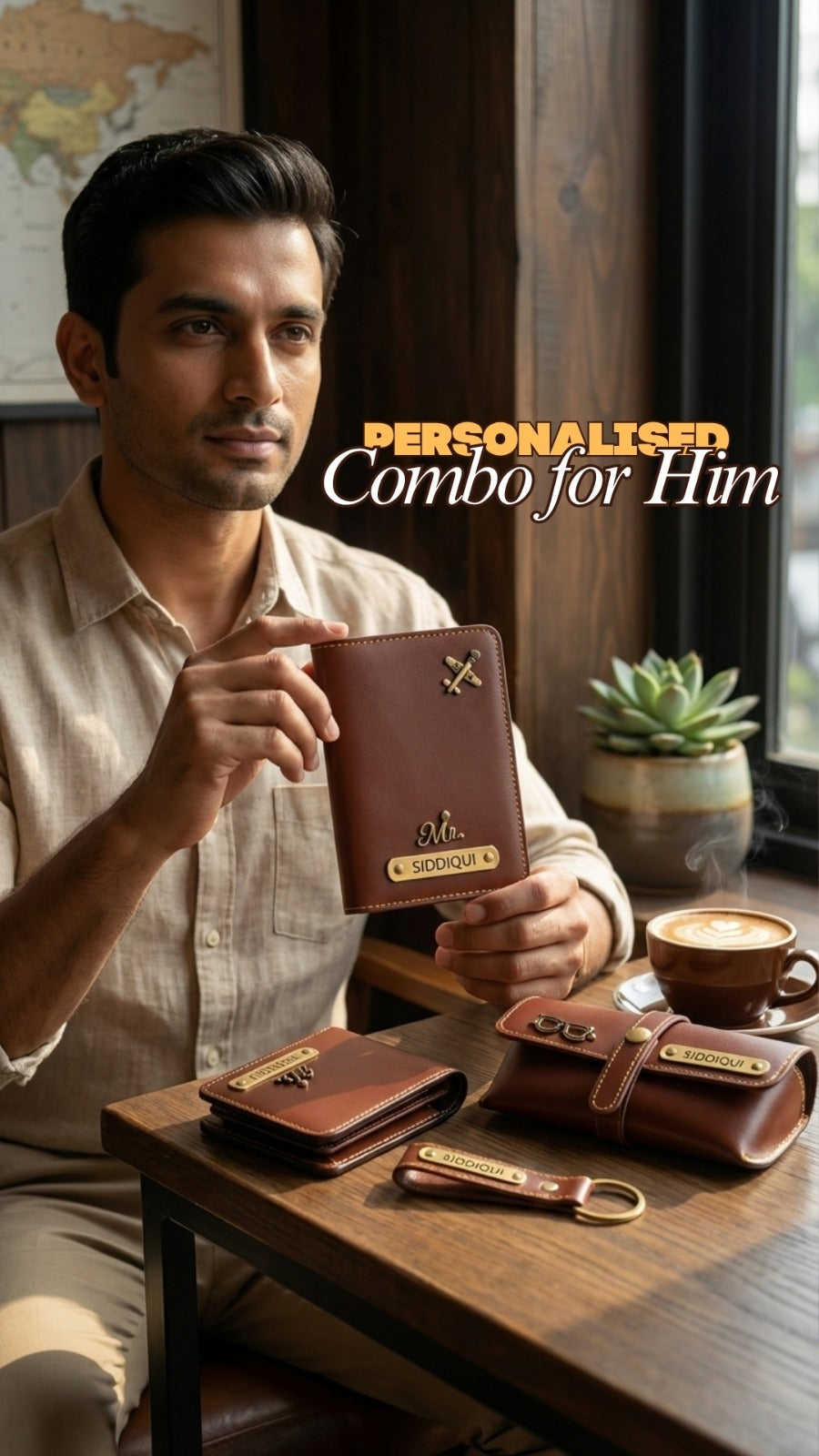 Personalized Combo for Him – Wallet, Keychain, Eyewear Case & Luggage Tag Gift Set