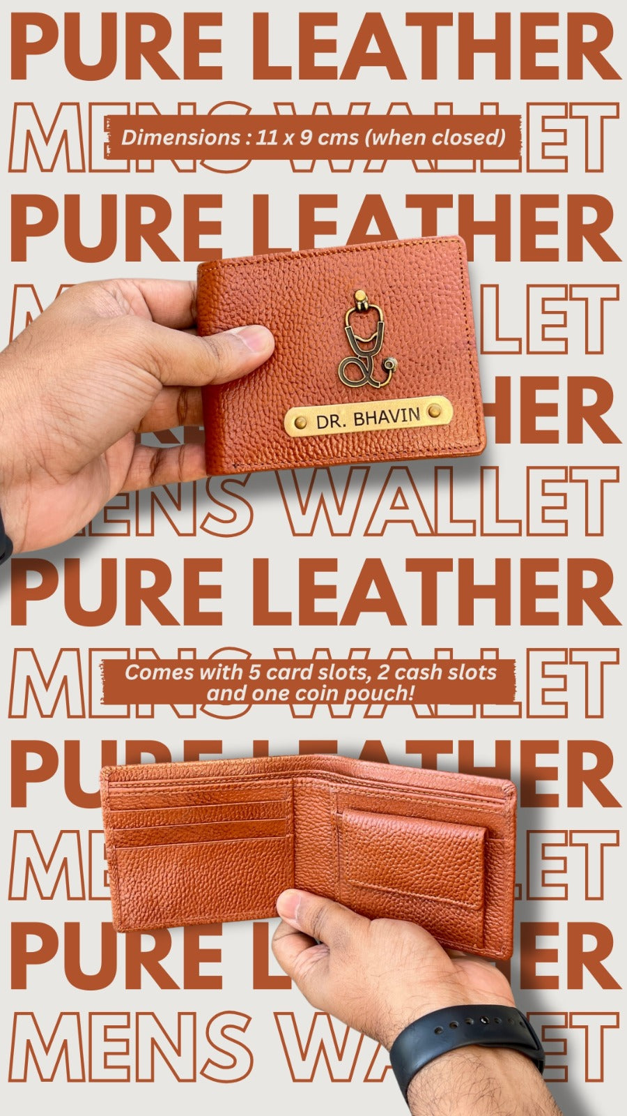 Personalized Leather Men's Wallet with Name Tag & Charm | Premium Custom Wallet