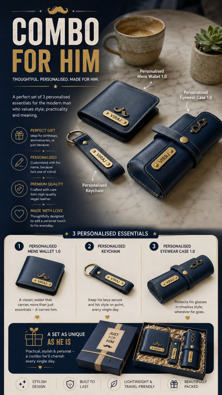 Personalized Combo for Him – Wallet, Keychain & Eyewear Case Gift Set