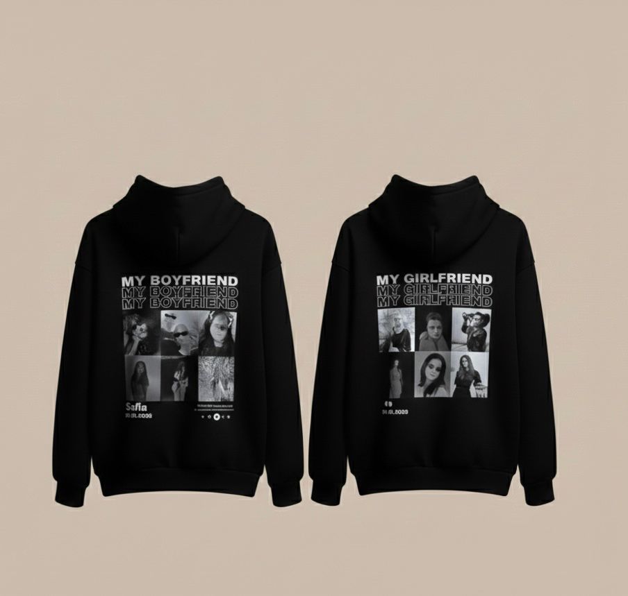 Personalized Matching Couple Hoodies with My Boyfriend / My Girlfriend name& Photo Hoodie – Unisex