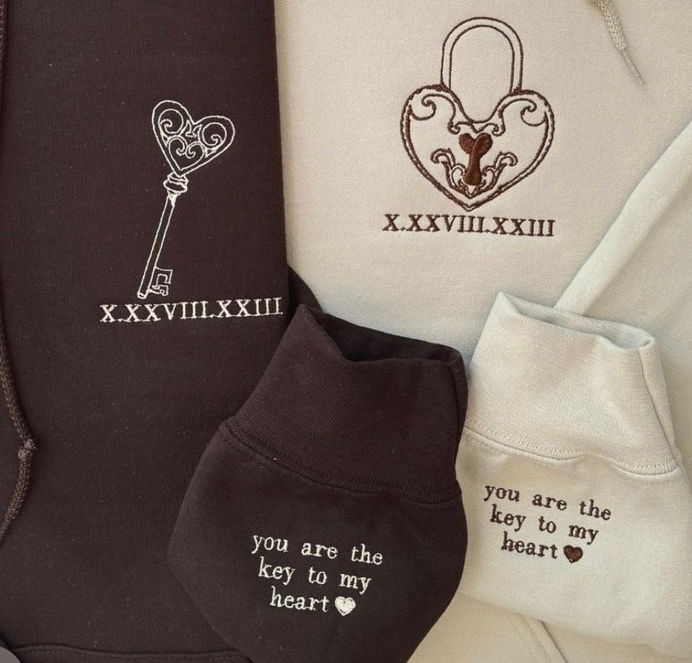 Lock and Key embroidery  Matching Couple Hoodies – Unisex His & Her hoodies