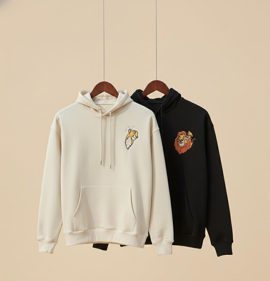 Lion & Lioness Matching Couple Hoodies – Strength, Love & Loyalty Cute Animal Embroidery hoodies