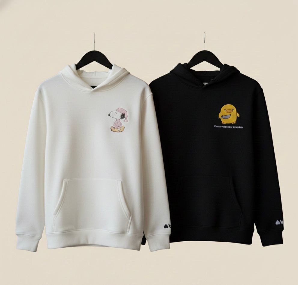 Cartoon Duck & Dog Embroidered Cute Matching Couple Hoodies