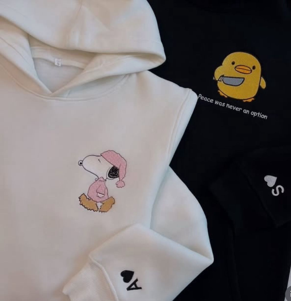 Cartoon Duck & Dog Embroidered Cute Matching Couple Hoodies
