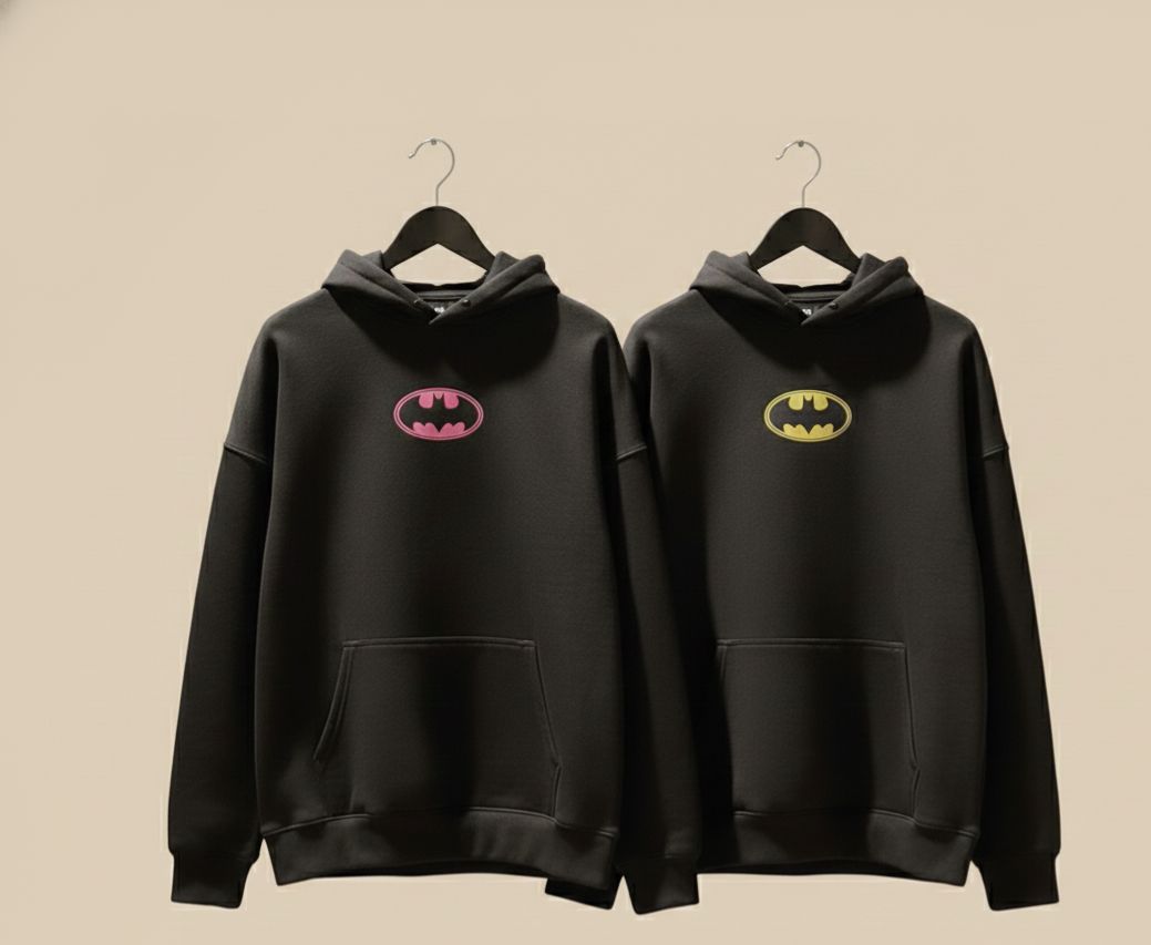 Iconic Bat Logo Matching Couple Hoodies – His & Hers Superhero hoodies