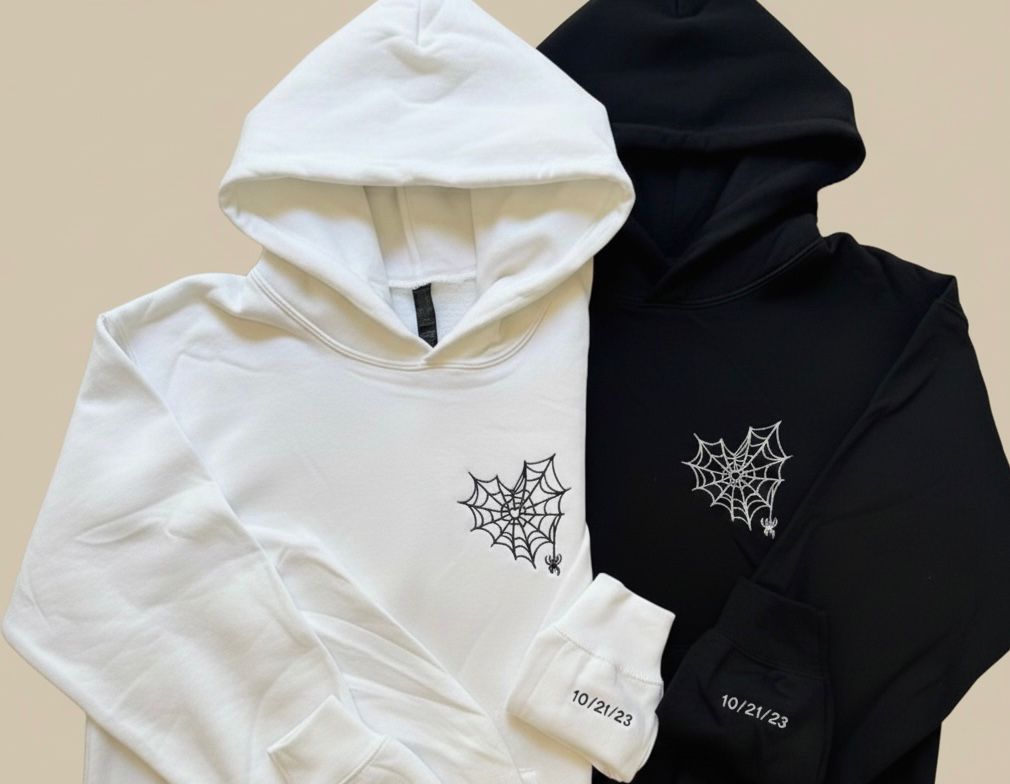 Matching Couple Hoodies with Spider Web Design – His & Hers Unisex hoodies