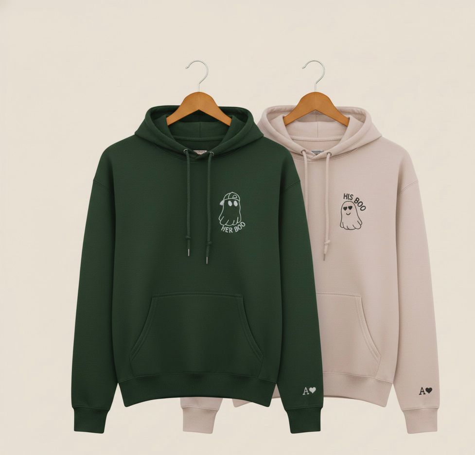 His & Her Boo Matching Couple Hoodies – Cute Ghost Design