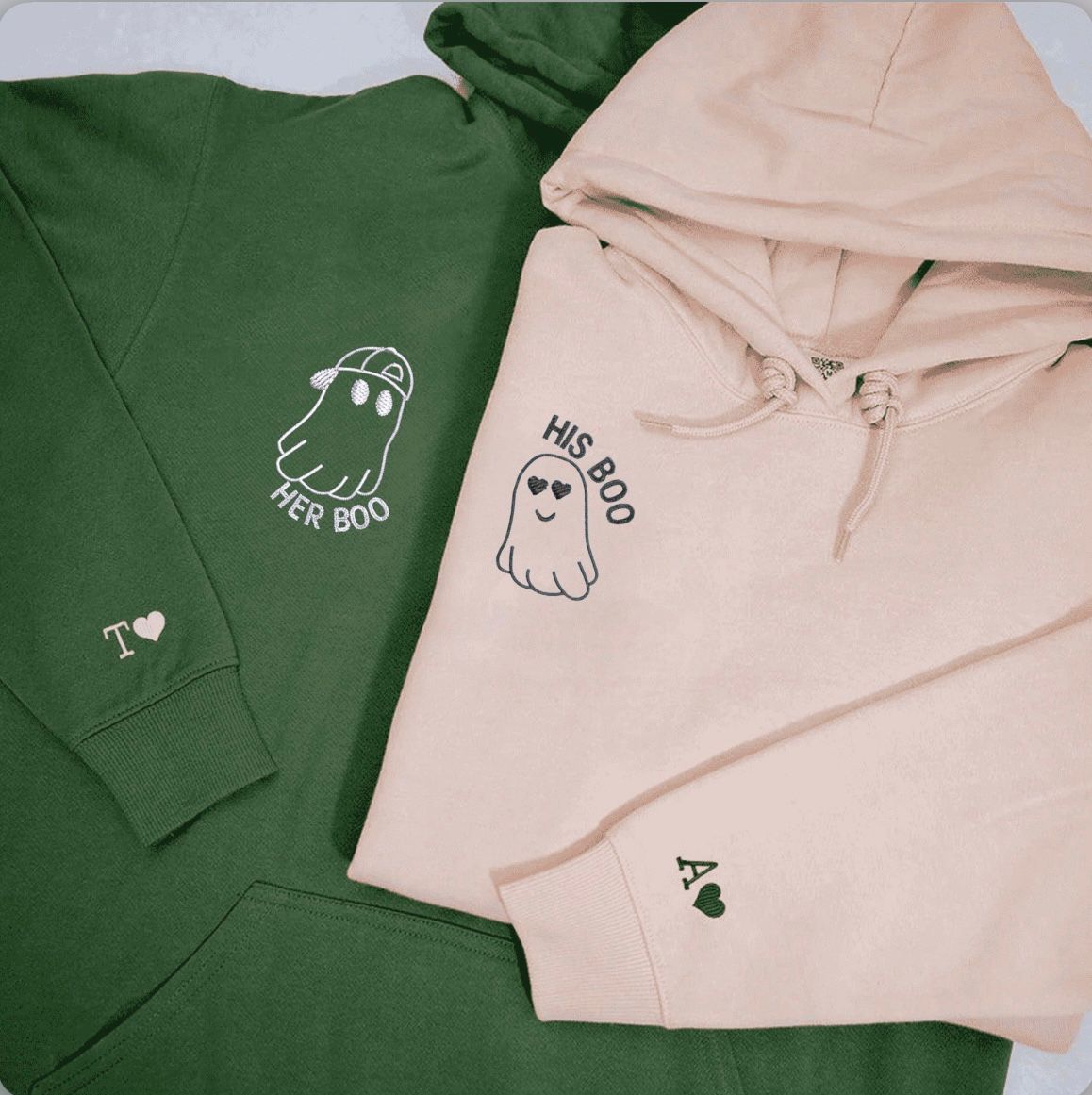 His & Her Boo Matching Couple Hoodies – Cute Ghost Design
