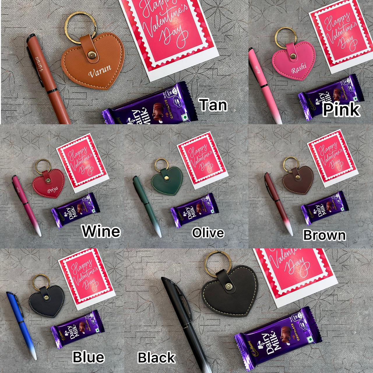 Custom Engraved Leather Heart Keychain & Pen Set – Valentine’s Day Special Gift Box