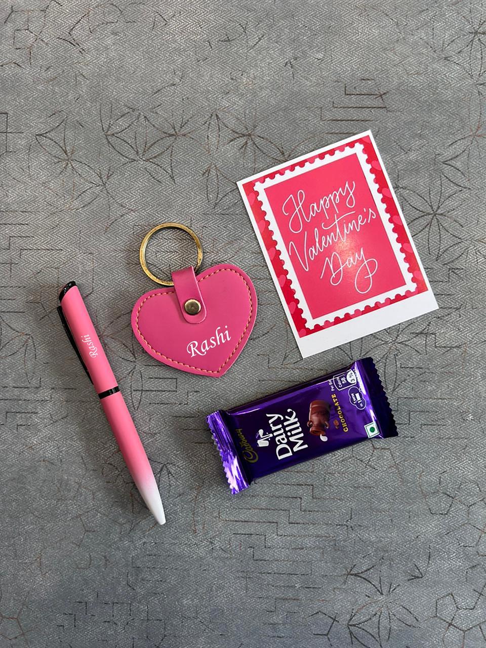 Custom Engraved Leather Heart Keychain & Pen Set – Valentine’s Day Special Gift Box