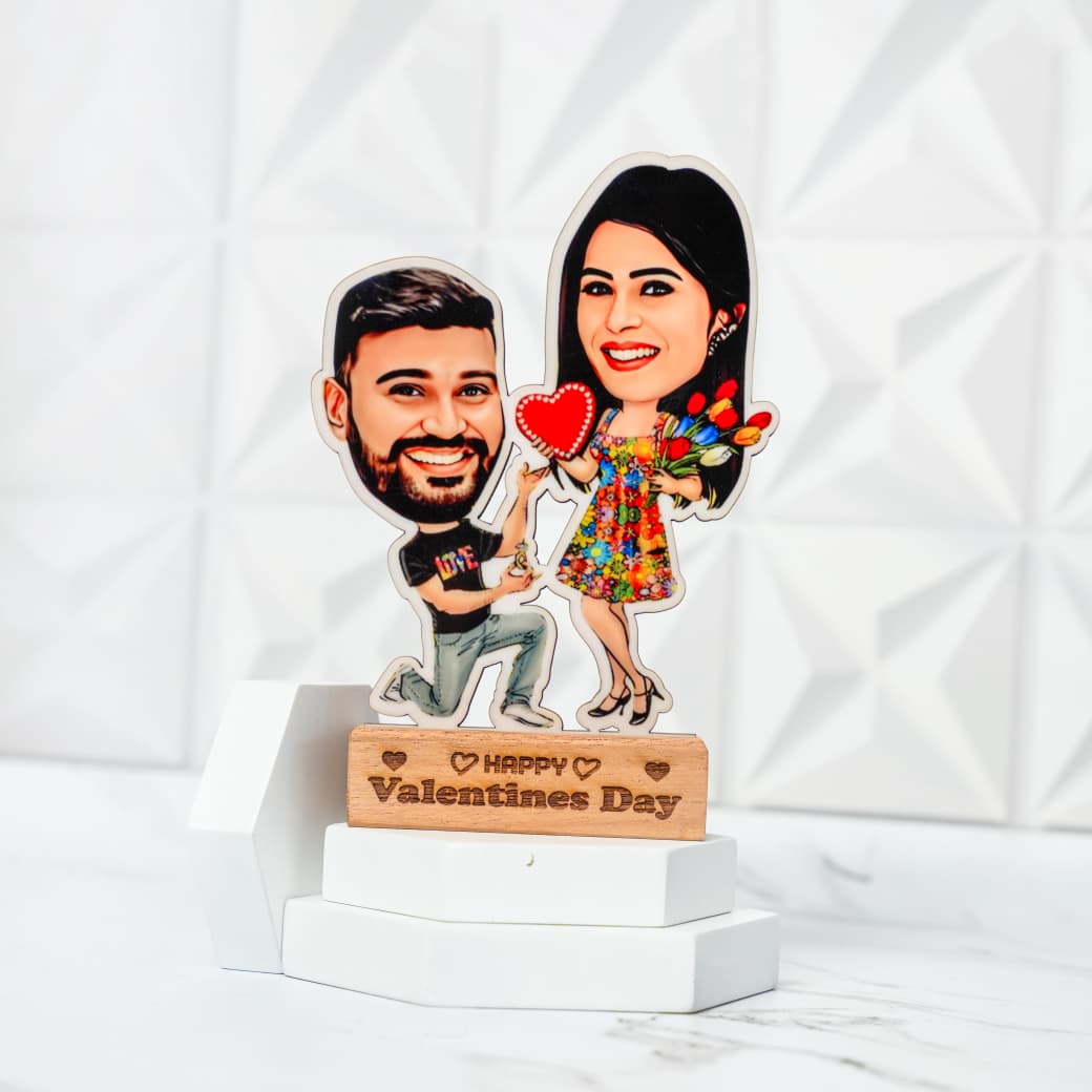 Custom Couple Caricature Wooden Stand | Unique Valentine's Day Gift for Couple