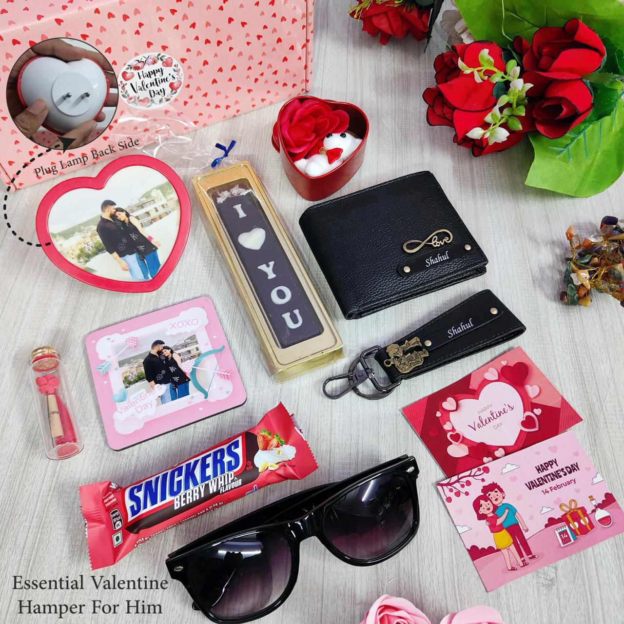 Valentine’s Day Gift Hamper for Him – Custom Wallet, Sunglasses & Chocolate Gift Box