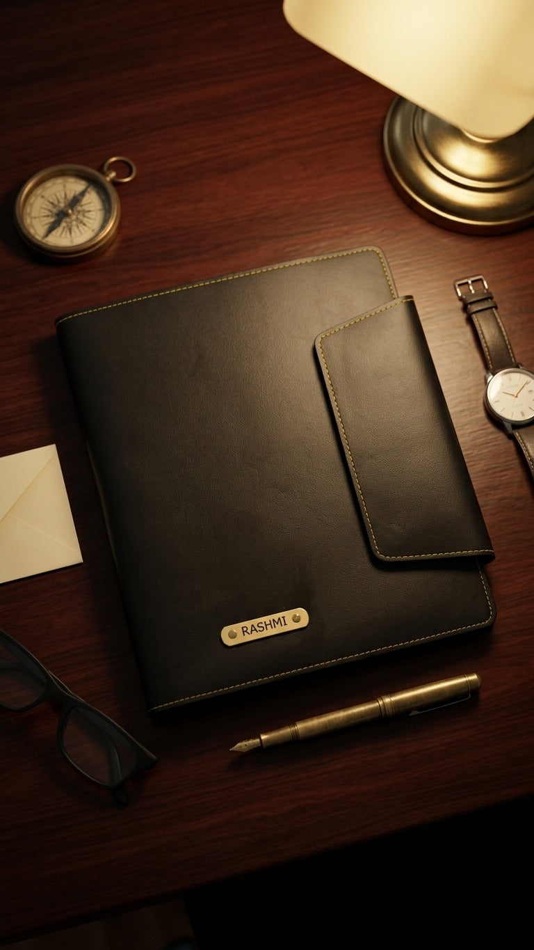 Personalised Executive Folder with Name Tag & Charm | Premium Document Organizer