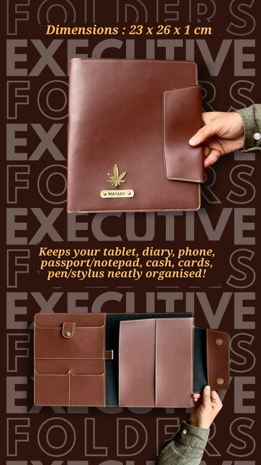 Personalised Executive Folder with Name Tag & Charm | Premium Document Organizer