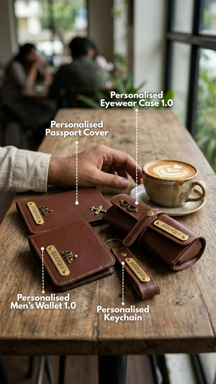 Personalised Gift Set for Him | Wallet, Keychain, Luggage Tag & Eyewear Case Combo