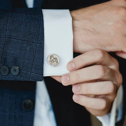 Eraya Jewel Personalized Engraved Picture Cufflinks in polished Silver – Product image showcasing custom photo engraving