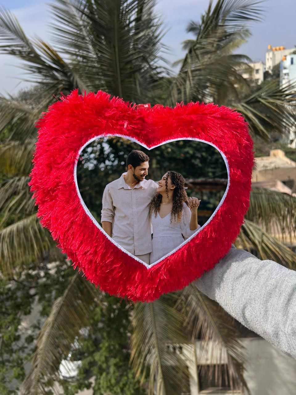Faux Fur Heart Pillow with Custom Couple Portrait -Valentine’s Day Gift