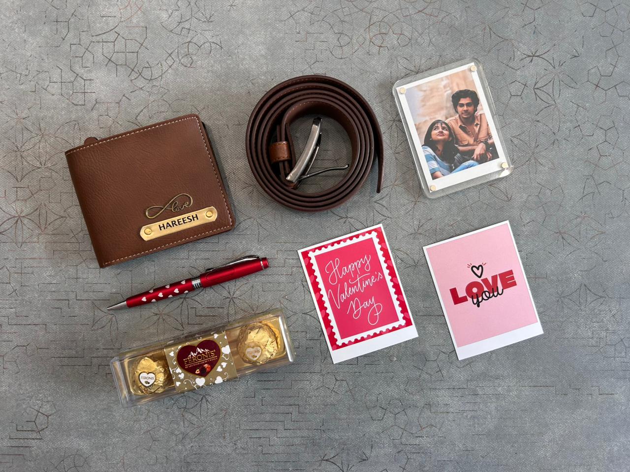Personalized Men's Valentine’s Day Gift Box with Leather Wallet, Belt, and Pen